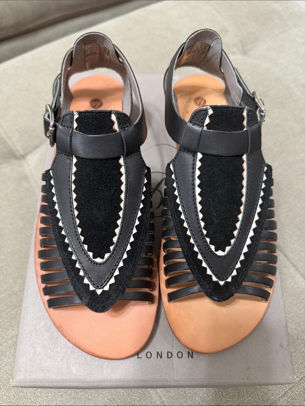 H London Black Leather & Suede Women’s Sandals